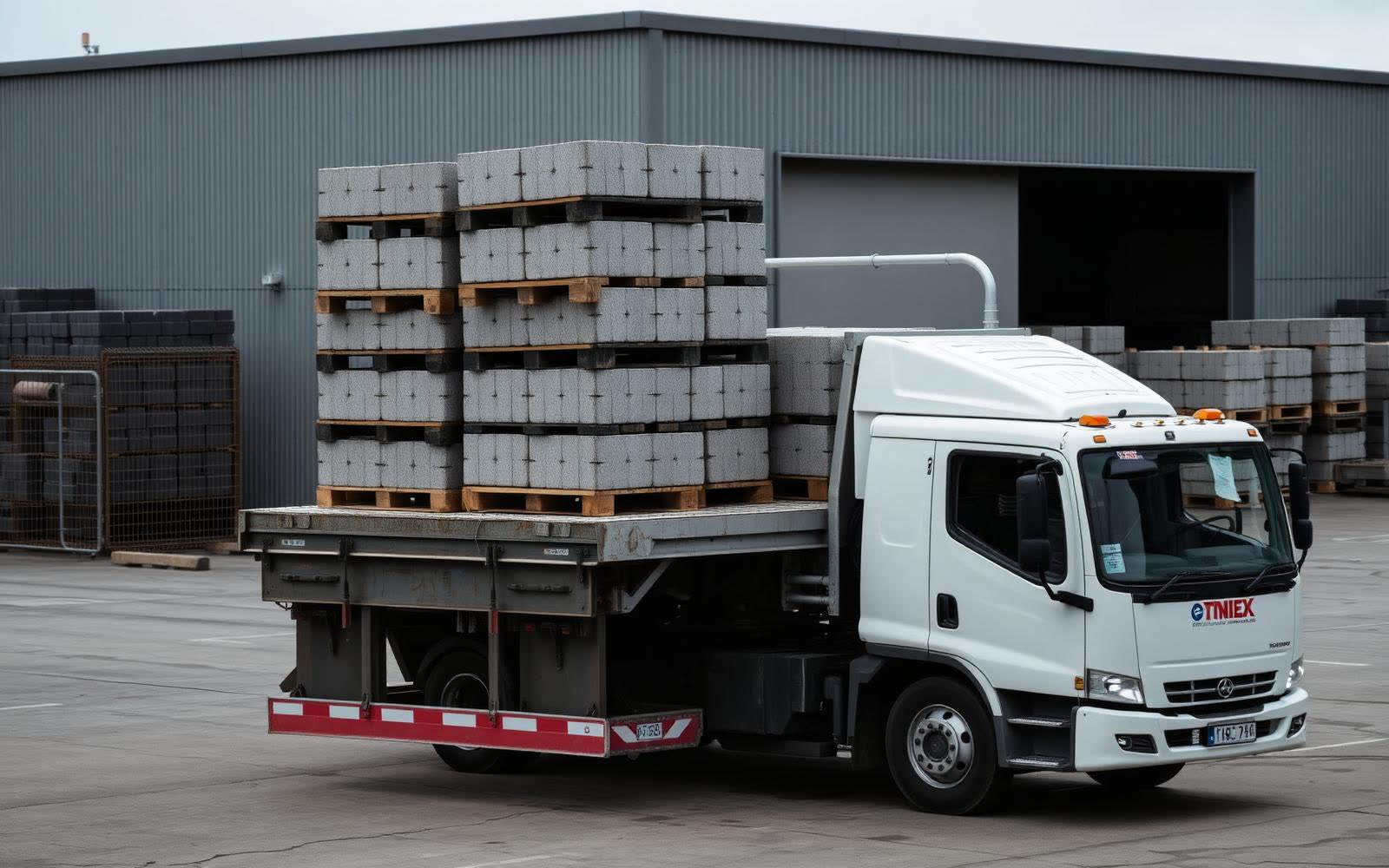 Loaded delivery truck leaving the yard